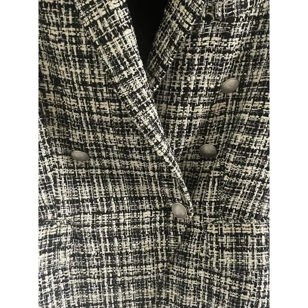 L’Agence Kenzie Tweed Blazer Black Cream Double Breasted Jacket Size 6